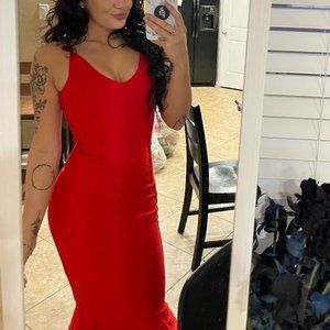 Red Cocktail Midi Dress Mermaid Style